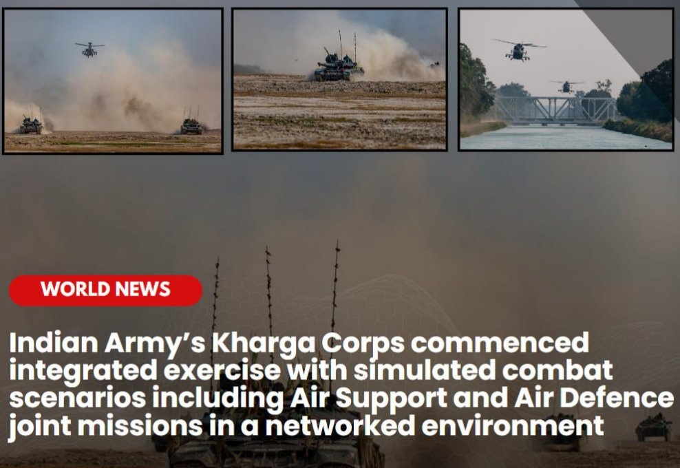 #IndiaArmy, #KhargaCorps commenced integrated exercise with simulated combat scenarios including #AirSupport and #AirDefence joint missions in a networked environment.