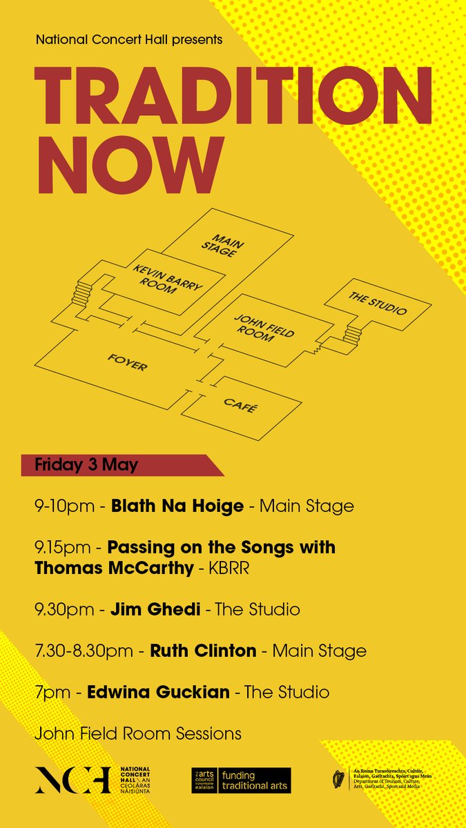 We can't wait to see you all at Tradition Now tonight! Schedule below, see you later! 7.00pm: @EdwinaGuckian 7.30pm: Ruth Clinton 9.00pm: Bláth na hÓige 9.15pm: Passing on the Songs with @McCarthy_singer 9.30pm: @JGhedi Tickets: nch.ie/all-events-lis… @artscouncil_ie