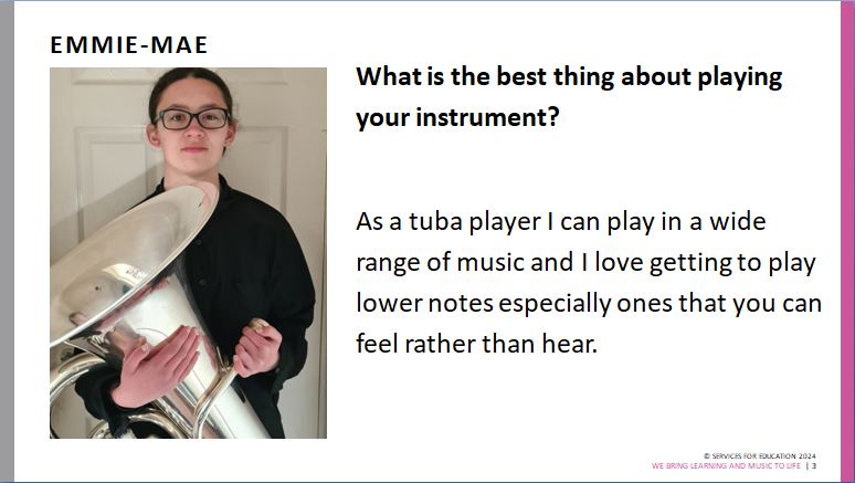 Our next highlighted student can be found in many Central Ensembles! Emmie-Mae is our fantastic Tuba student who we are showcasing today. Have a look at part 1 of Emmie-Mae's interview! @DavidTaylor_86 @PlantbrkSchool@H0RN13L0W3R #SFEBRASS