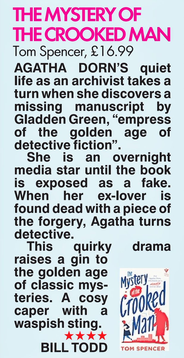 Tom Spencer’s crime tale The Mystery Of The Crooked Man is an entertaining cocktail of cosy and caustic. Here's my review in @natashahwrites's #sunbookscolumn today - #CrimeFiction #crime #thriller #MYSTERY #fiction #books #Review #bookreview #fridayreads