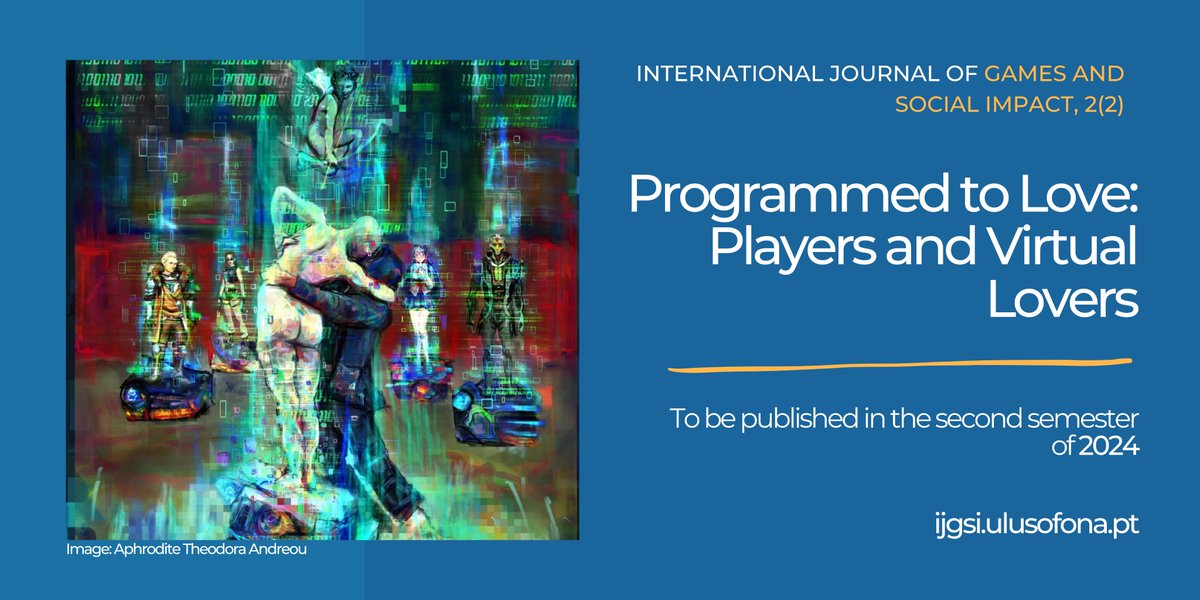 Our alumni Renta Ntelia (@Strouthas) from the School of Computer Science, University of Lincoln is a guest editor on the International Journal of Games and Social Impact for the special issue on 'Love in Games'. ❤️‍🔥❤️‍🔥 Deadline: 1st June, 2024 Read more: revistas.ulusofona.pt/.../announceme…