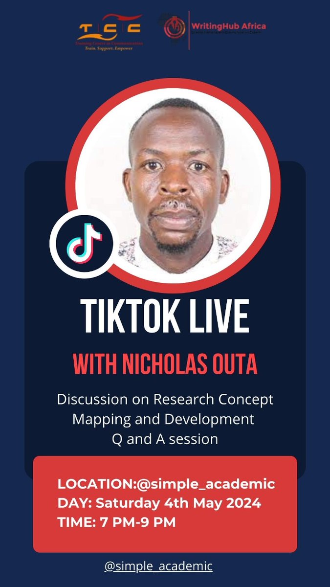 #ResearchCapacity #EarlyCareerResearchers
Join the @simple_academic on TikTok Live!!!
🗓️ Date: Saturday, 4th May
🕖 Time: 7:00 PM - 9:00 PM (GMT+3)
Topic: Research Concept Mapping and Development
Curious about concept mapping and its role in research development?