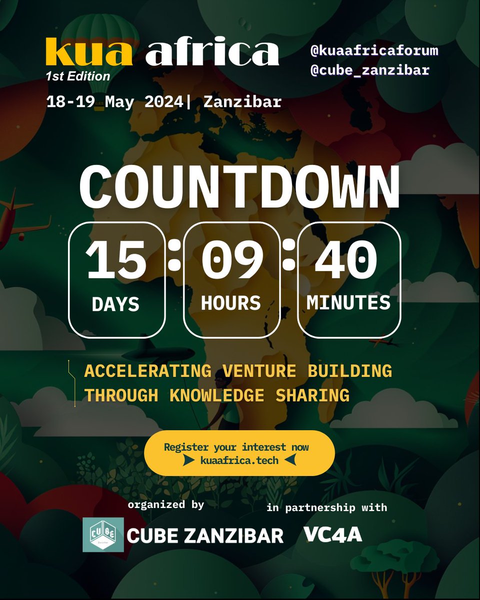 🌟 Don't miss the inaugural #KuaAfricaForum in #Zanzibar! 🚀 Experience unmatched knowledge-sharing on venture building in #Africa from regional and local perspectives. 
Join us in shaping Africa's future! 
Register now! 🌍✨
 #KuaAfrica #KnowledgeSharing #VentureBuilding