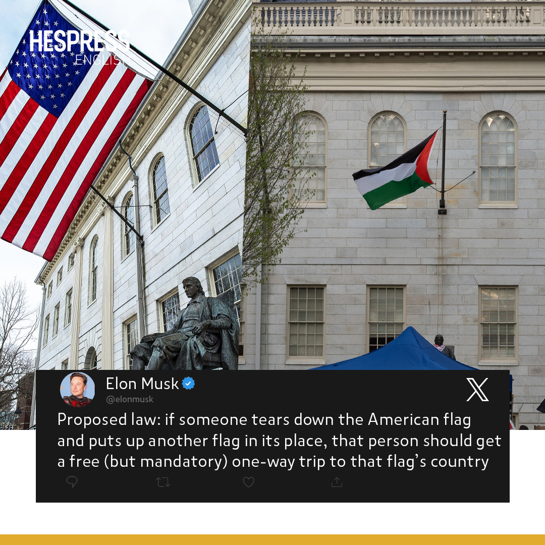 US billionaire Elon Musk has sparked controversy with a post on X (formerly Twitter), implicitly addressing those who are replacing his country's flag with the Palestinian flag, in light of the ongoing student protests #US #ElonMusk #Students #Harvard #Palestine #HespressEng