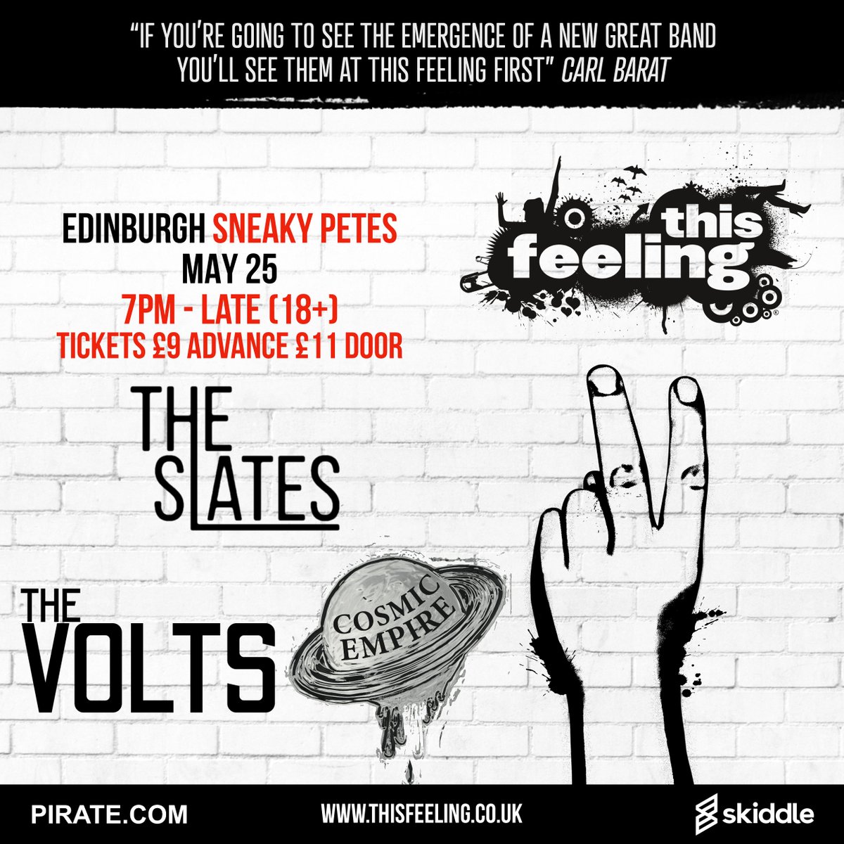 Full line up announced 🎸May 25 Edinburgh @sneakypetesclub ft. @_TheSlates @the_volts & @CosmicEmpiree 🎟️ skiddle.com/e/38222727