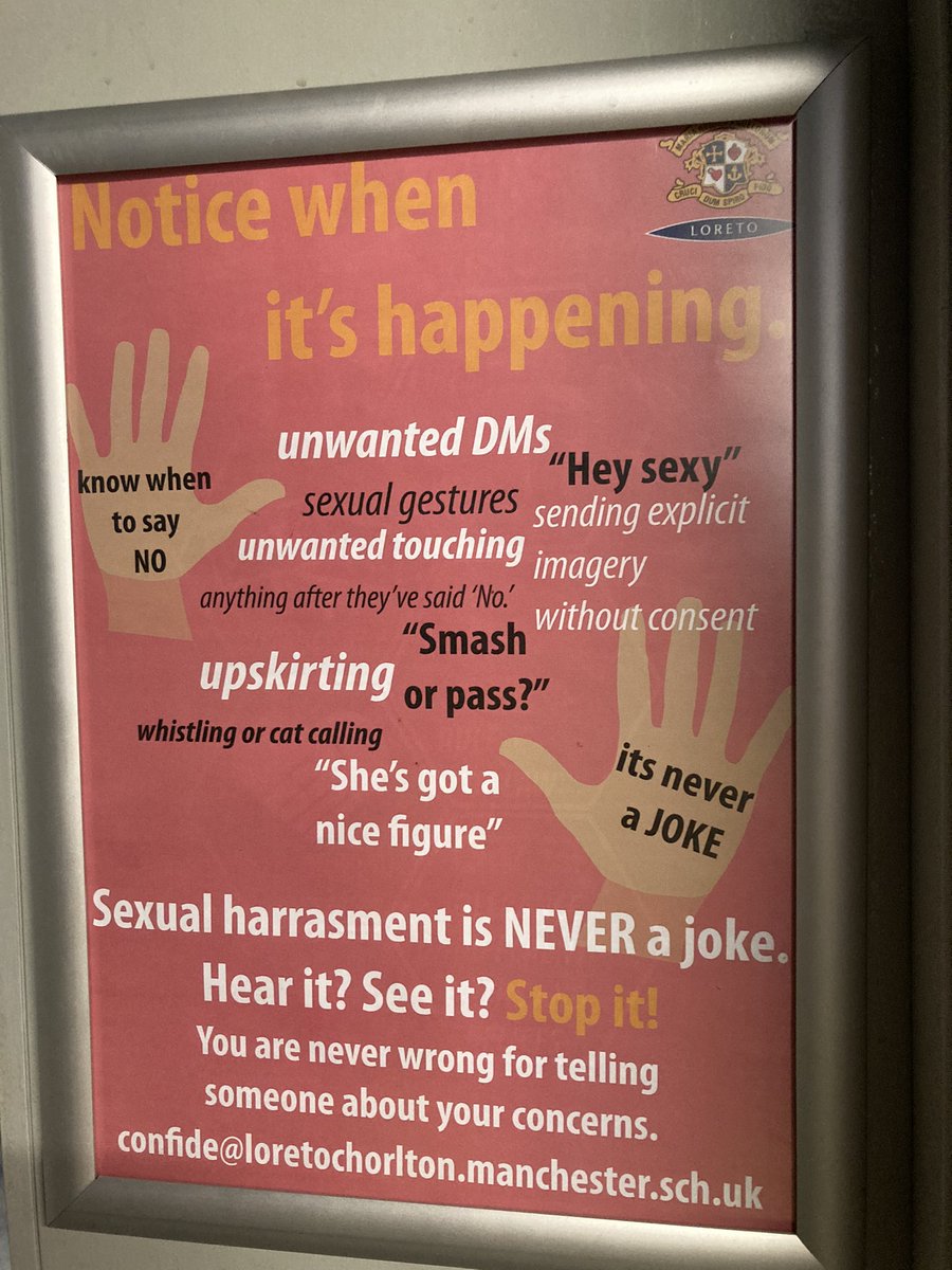 Some of our prefects have chosen an information campaign on sexual harassment for their Impact Project - they have displayed their poster & next week they are delivering an assembly. We are very proud of their important work in this area @loretochorlton @SSCCTY @mcrhealthysch