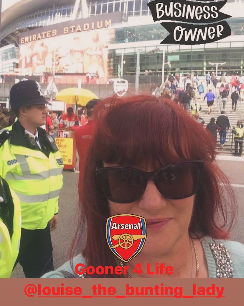 MEET THE OWNER “Louise The Bunting Lady” Gooner 4 Life & Bosslady of Rags 2 Riches Bunting #meettheowner #louisethebuntinglady #rags2richesbunting  #thebuntinglady #gooner4ever #emirates #emiratesstadium #gooner #arsenalfc #gunner #arsenalfans #bunting #weddingdecorations #follow