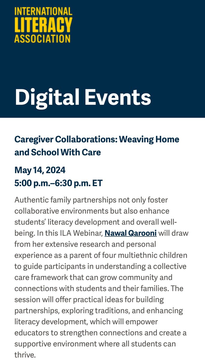 Wondering how to strengthen collaborations with families in your care? Join us for an @ILAToday workshop on May 14th. literacyworldwide.org/meetings-event… @stenhousepub
