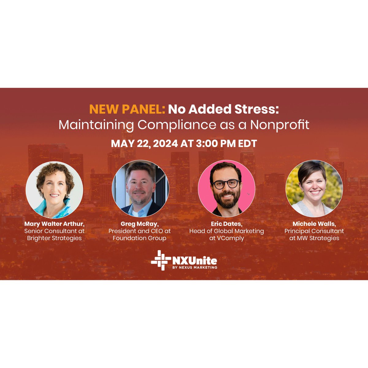Mary Walter Arthur is speaking on May 22, 2024, at 3:00 PM EDT on the panel, “No Added Stress: Maintaining Compliance as a Nonprofit” hosted by NXUnite by Nexus Marketing! Info and registration information: ow.ly/kXPf50RtGL4
 #Compliance #Nonprofits #BrighterStrategies