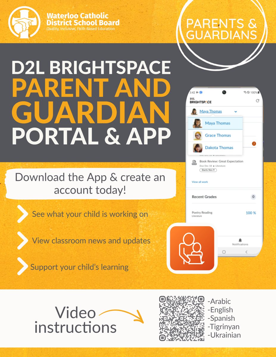Join D2L for an overview of Brightspace Parent and Guardian and an opportunity to ask questions!

Live Webinar: May 13, 2024 06:30 PM 

Registration: d2l.zoom.us/meeting/regist…
#WCDSBInnovates #WCDSBD2L