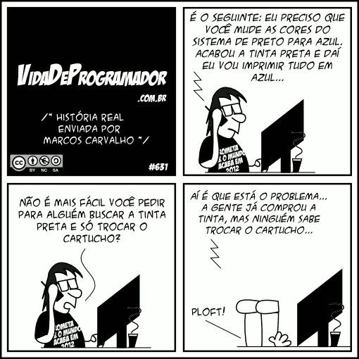 Eu parei de atualizar o twitter (além desse robô de tirinhas). Leia meu tweet fixado (e me mande um oi em outras redes). Tirinha #631 (28/06/2012): Cores do sistema #developerslife #webcomic #bolhadev