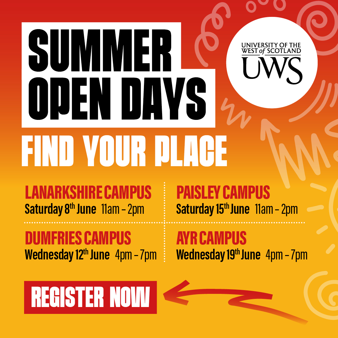 Book your place at our Summer Open Days and discover our state-of-the-art facilities, speak to lecturers and explore our amazing campuses. Book now: uws.ac.uk/UG24 #LifeAtUWS