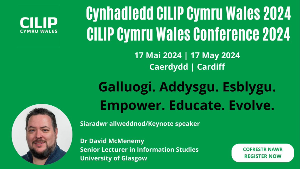 Peidiwch â methu allan: ymunwch a chynhadledd 2024 ar 17 Mai. Rhyngweithiwch a chydweithwyr, dysgwch gan arbenigwyr, a dysgwch am yr argoelion presennol. Cofrestrwch nawr: cilip.org.uk/events/EventDe…