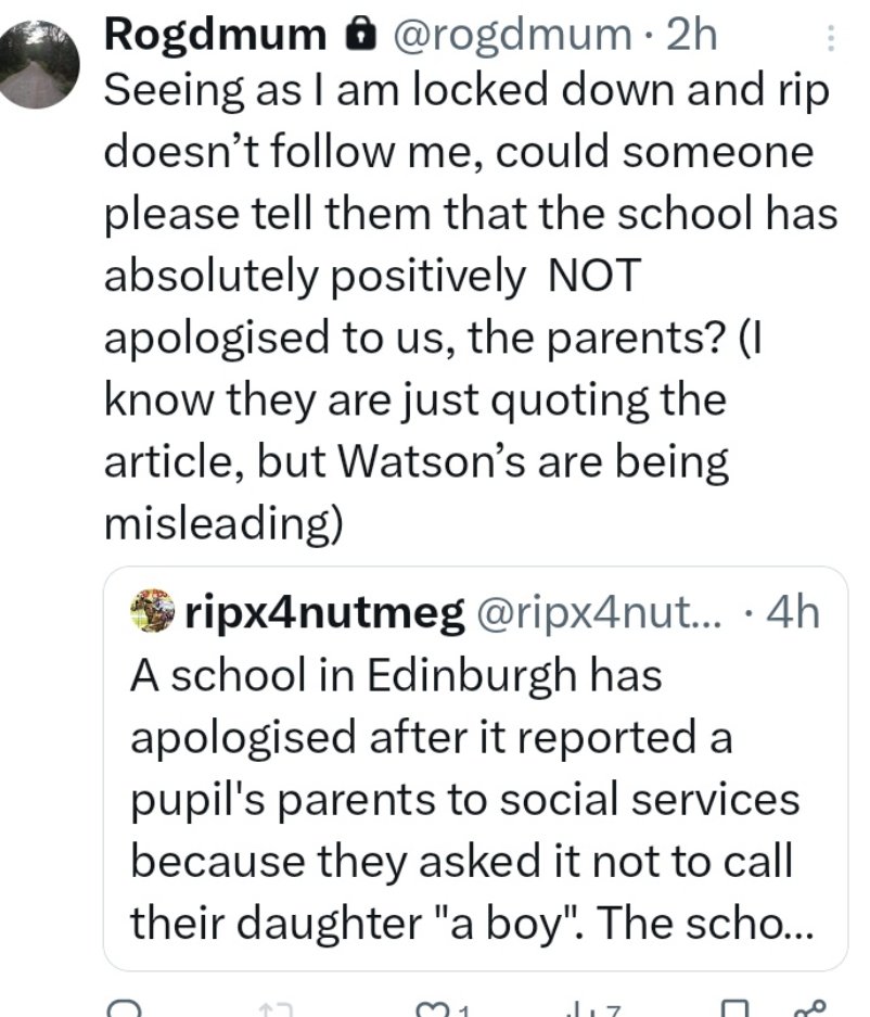 Update: As many people in the replies have pointed out, including the parents @rogdmum themselves (right pic), the school's 'apology' (left pic) for reporting the parents of a girl to social services for not wanting her to be referred to as a boy... is not actually to the parents