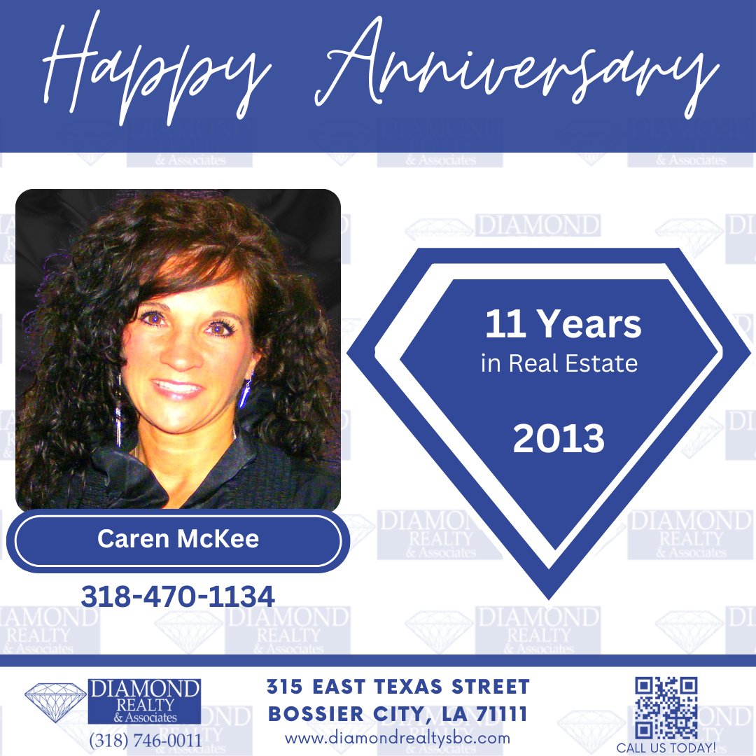 Happy Anniversary Caren McKee!
#DiamondRealtyAssociates #RealEstateSBC #ACutAbovetheRest #LouisianaHomes #diamonddifference #shreveport #bossiercity #realestatelife #shreveportrealestate #bossiercityrealesate #benton #arklatex