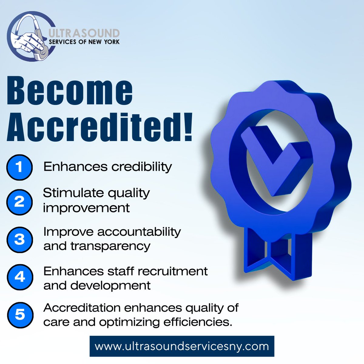Ready to enhance your facility's quality of care and credibility? Contact us at +1 516-326-7772

#Accreditation #AccreditationServices #AccreditationSuccess #HealthcareCareers #UltrasoundServicesAgency #AccreditationMatters #Healthcare #Satffing #USNY #Twitter #Trending #NewYork