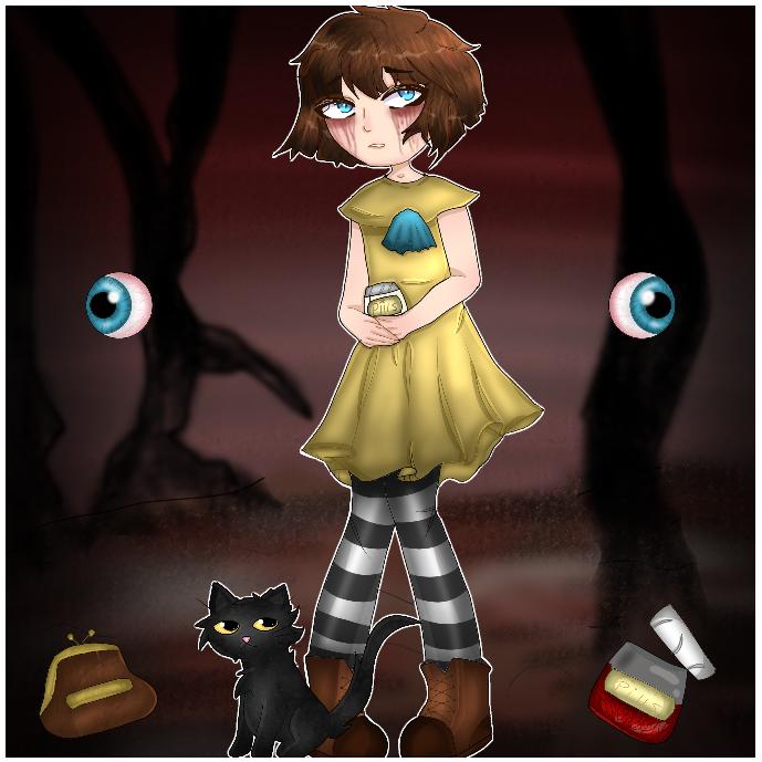 A curious girl in search of a way home. 💊🐈‍⬛
Amazing Fran Bow fanart by @ salslostface , Instagram  ❤️

#KillmondayGames #FranBow #franbowgame #indiegame #horrorgame #adventuregame #pointandclick #darkgame #creepycute #fanfriday #fanart #franbowfanart