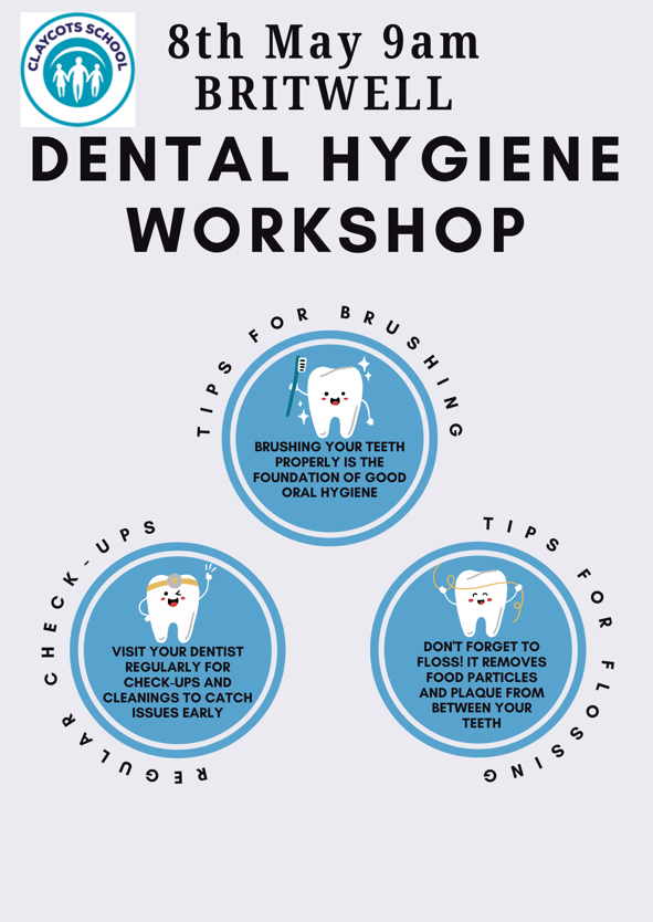 Claycots are delighted to be hosting a Dental Hygiene workshop for parents on 8th May at 9am. We will be visited by Karen from Oxford Health, she will be talking all things dental with our parents. If you would like to attend please email familysupportbw@claycots.com