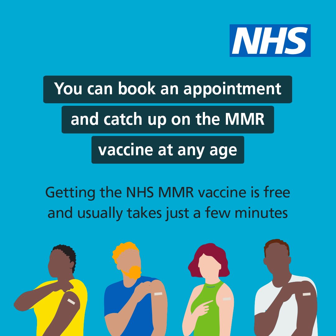 Measles cases are rising. 2 doses of the MMR vaccine provide the best protection against measles, mumps and rubella. For more information and how to book visit nhs.uk/MMR or speak to your GP.