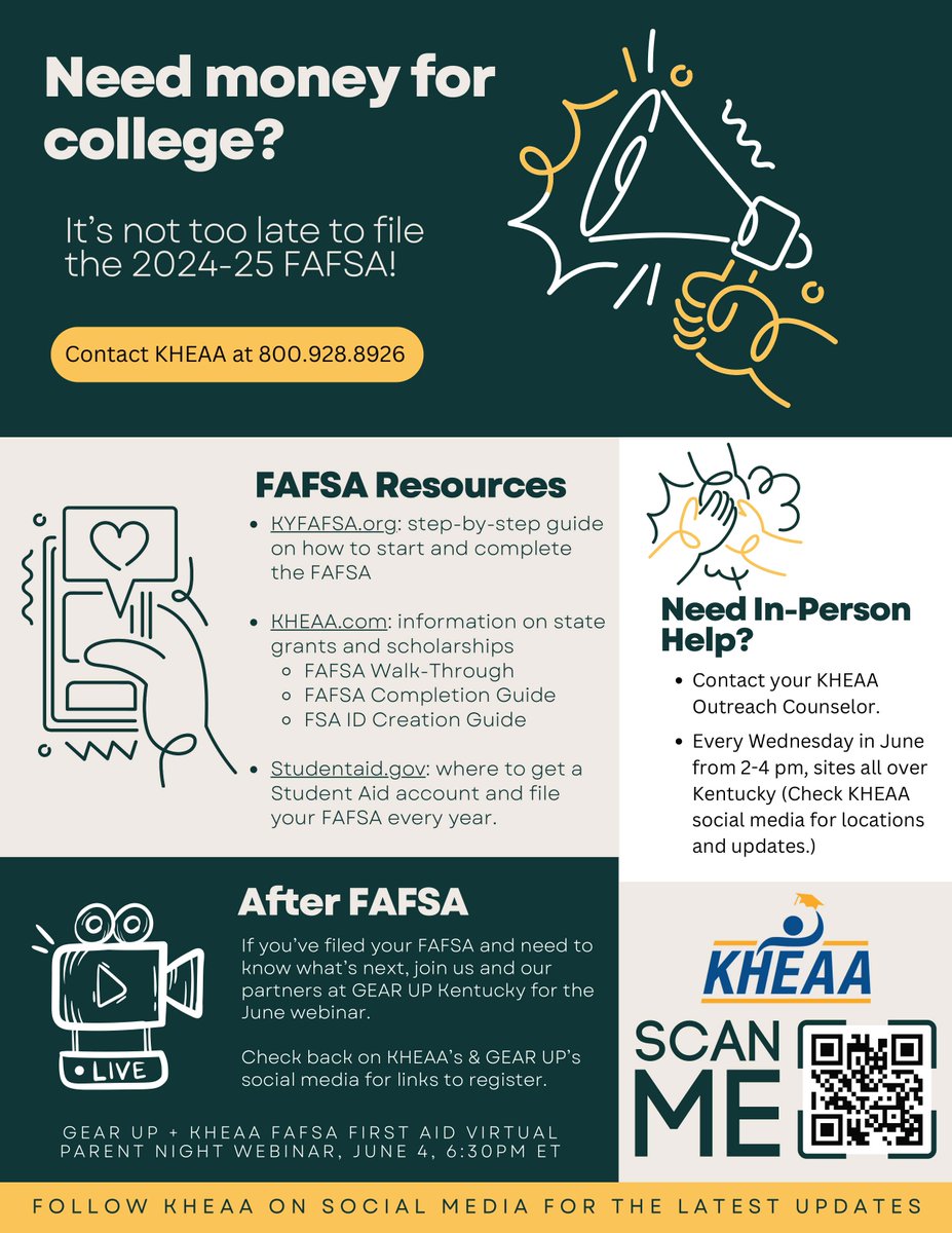 Just a friendly reminder - it's not too late to complete your FAFSA! Whether you're planning for college next fall or already there, @KHEAA can help you. Don't miss out on potential grants, scholarships, and loans – get started today! #FAFSA #HigherEdMatters @CPENews