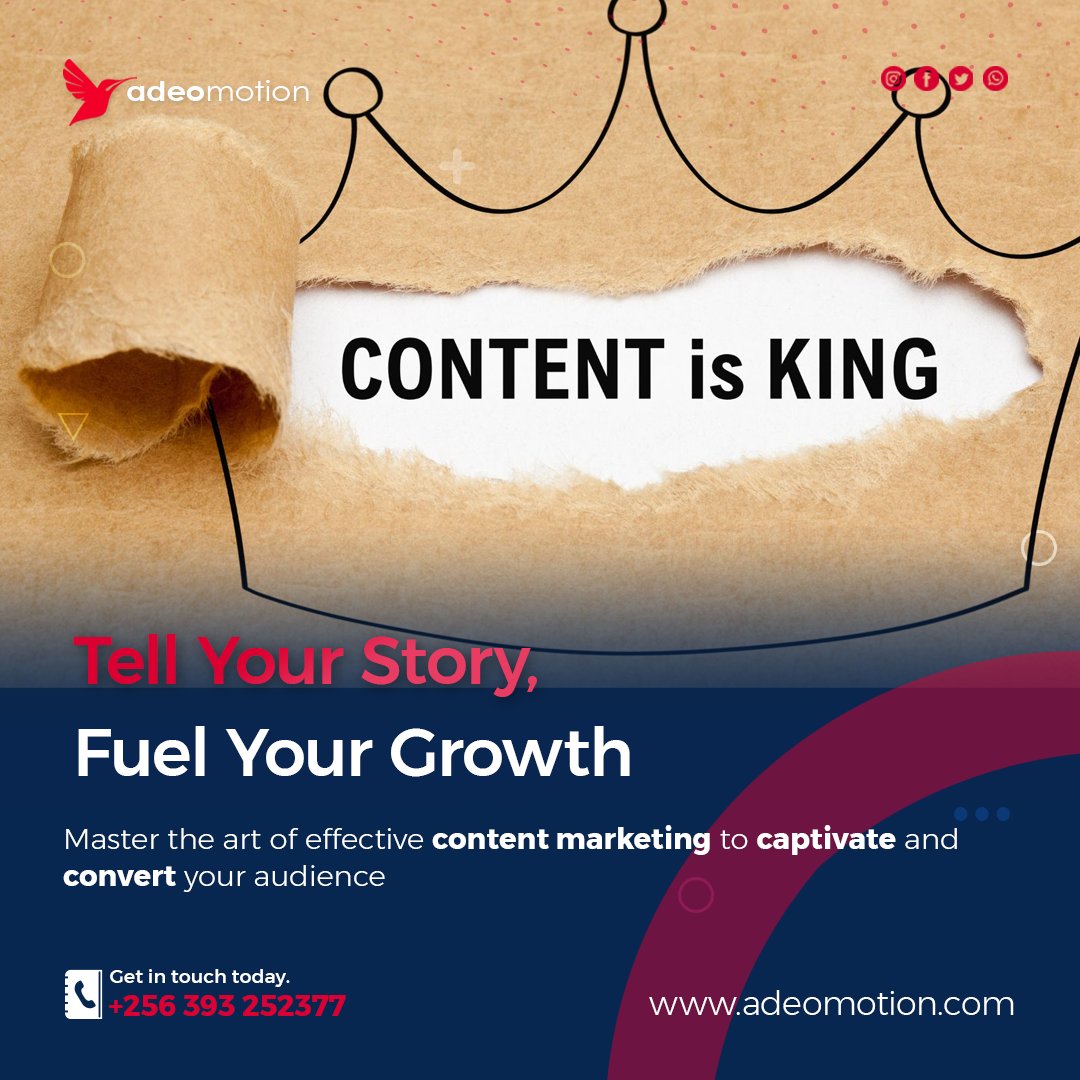 Every brand has a story that sets it apart.📝

Whether it's through blogs, videos, or social media posts, effective content marketing can turn your story into an engine for growth.

👉 Talk to us!

#ContentMarketing #DigitalMarketing #BrandStory #EngageAndConvert  #GrowthStrategy