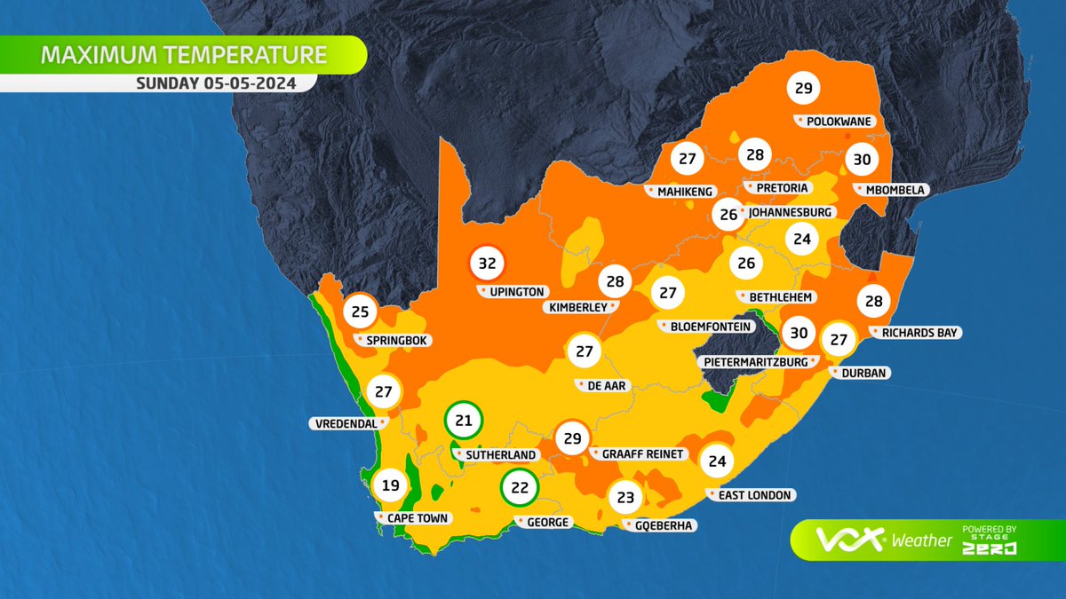 WEATHER MAPS and WARNINGS for this WEEKEND – 04 to 05 May 2024 🌬️A cold front reaches the Western Cape but quickly fizzles out ☀️BERGWINDS ahead of this front will lead to HOT conditions over the Eastern Cape Meteorologist Annette Botha LIVE at 6pm on Vox Weather #voxweather