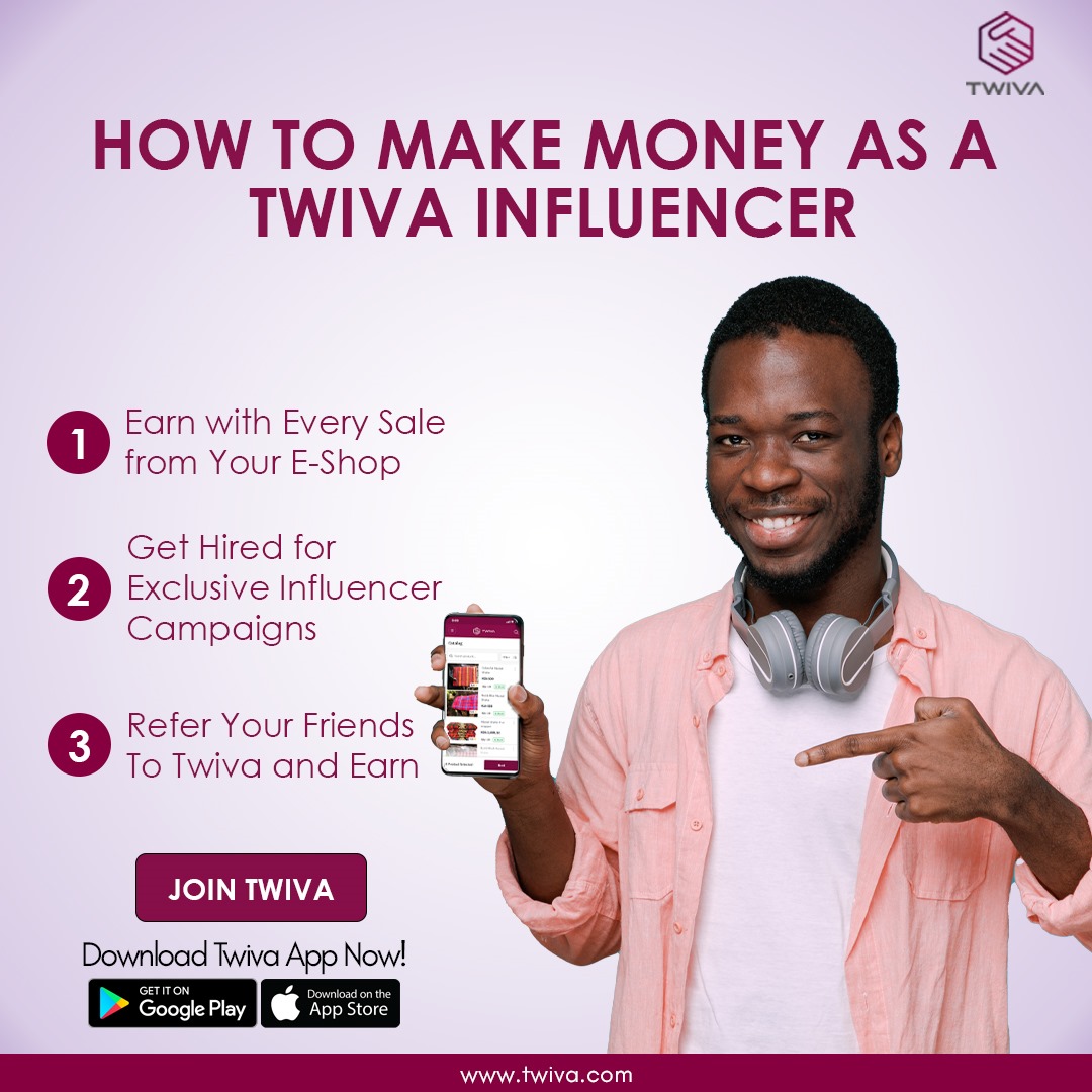 Here are three ways to boost your income with Twiva: - Earn with every product sold from your online shop. - Get hired for special influencer gigs. - Earn when you bring friends to Twiva. Download the Twiva app and sign up as an influencer today! #Twiva #FinancialFreedom