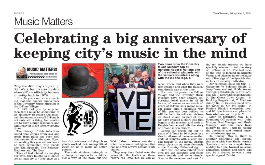 @PeteChambersCov Latest Music Matters column in the @covobservernews 
@thespecials2 
@thespecials 
@TheSelecter 
@BBCBreakfast