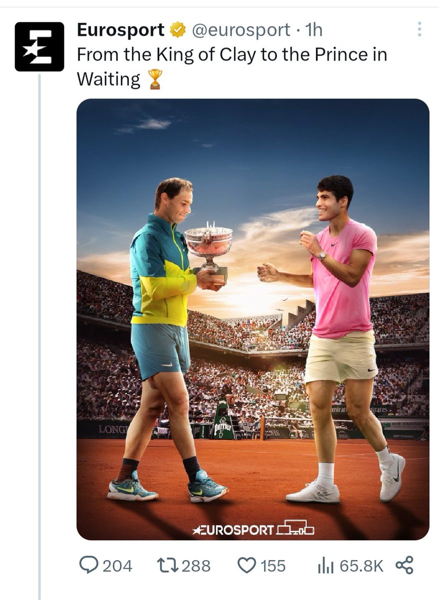 Who had both motive & opportunity to deface the Nadal - Alcaraz mural in Madrid? Does anyone remember Eurosport's RG23 poster? It had to be TAKEN DOWN. It had to be DELETED by Eurosport, following a backlash... 1/4⬇️