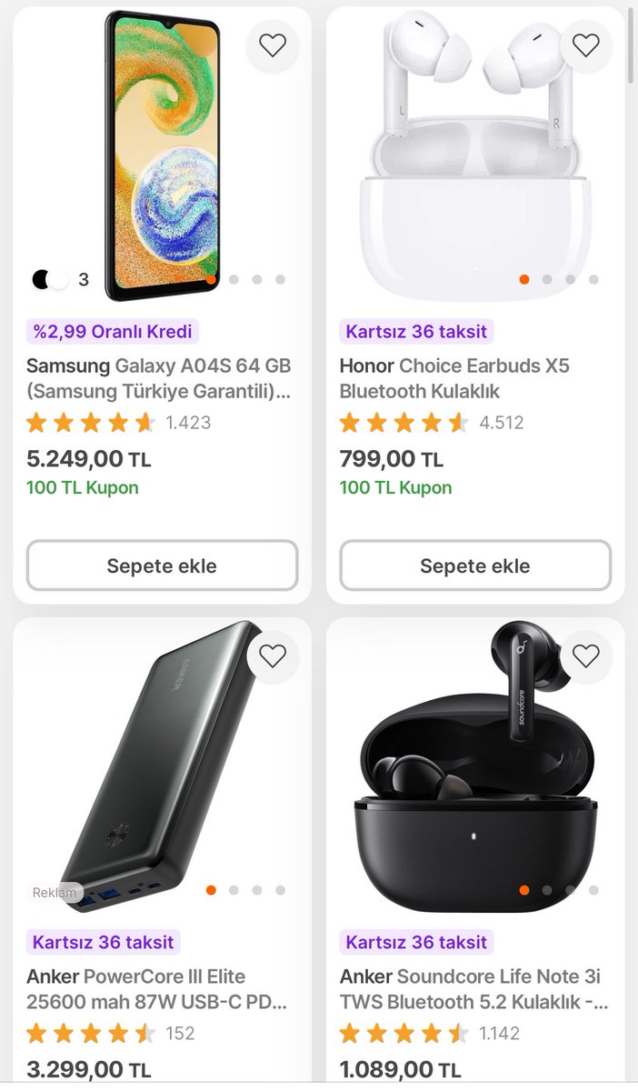 Uygun fiyatlı telefon, kulaklık, powerbank gibi birçok üründe ekstra kupon fırsatı var. Mutlaka bakın bazıları çok iyi fiyata düşüyo app.hb.biz/X6Cf4cODPZR6 #işbirliği