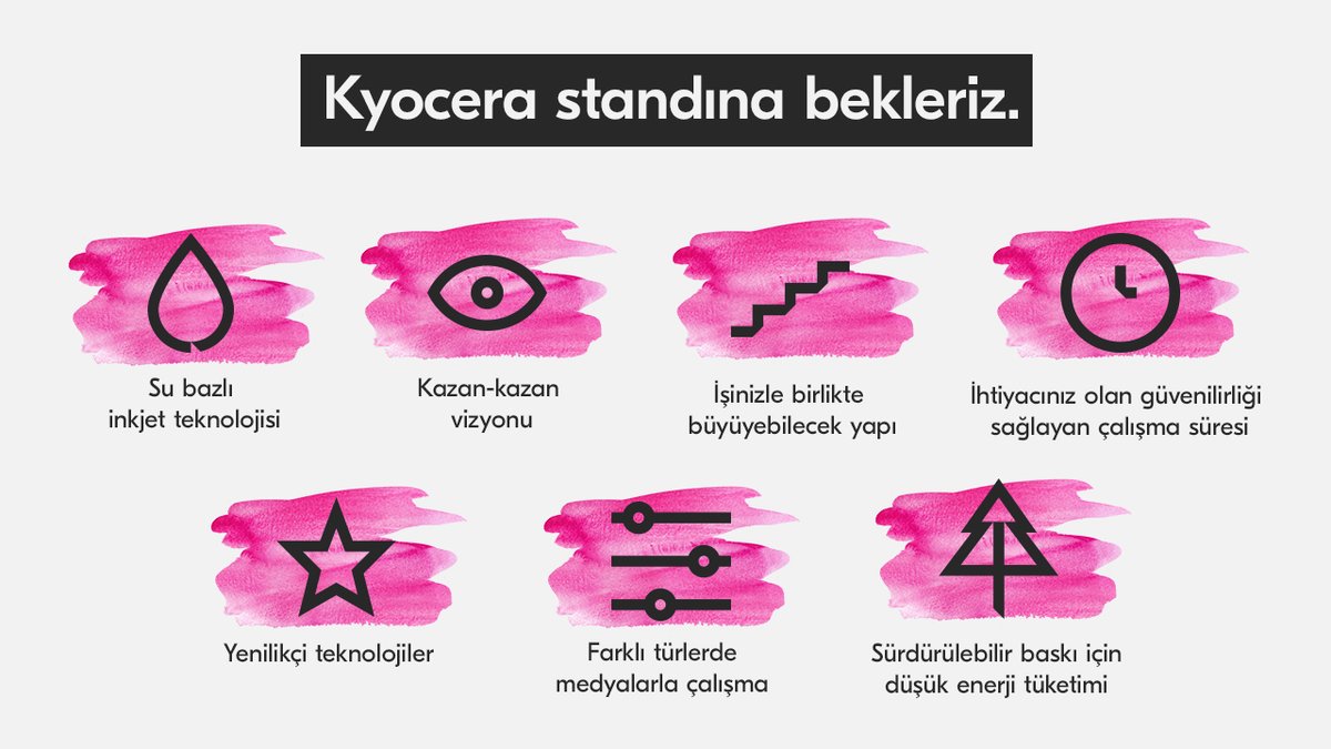 #drupa24'te Salon 8A - C20 standında bizi ziyaret etmek için çok nedeniniz var.
💎Düşük TCO ve ROI (yatırım getirisi) sağlayın.
🌟Kyocera'nın ezber bozan inovasyonunun avantajlarından yararlanın.
🎨Etkileyici çok yönlülükle farklı medya türlerinde baskı alın.
Ve dahası!