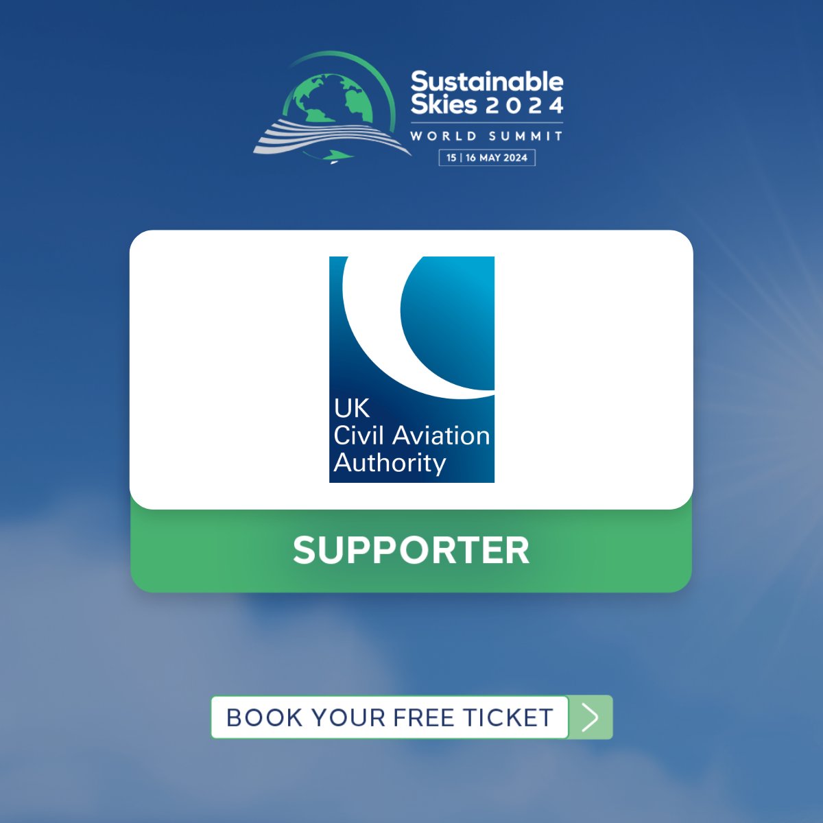 We are pleased to announce @UK_CAA as our #supporter for #SSWS24! Our event is designed to champion the #aviation industry's mission to decarbonise the sector.🛩️

Join us at #SSWS to stay up-to-date with the latest tech & insights! 

Book your FREE pass: tinyurl.com/2s37abu2