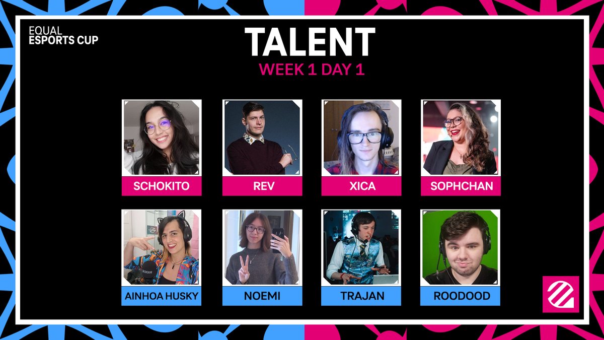 Talent list for Week 1 Day 1 of #EqualEsportsCup 2024:- - @SonjaZuegner - @TheRealRevion - @Xiicaa_ - @_sophchan - @ainhoahusky - @Noemi_Aru - @CJ_Trajan - @Roodood1 We kick off at 1800 CEST today with @SolaryTV vs @MADLionsKOI_en ! Stream: twitch.tv/euniverse_tv