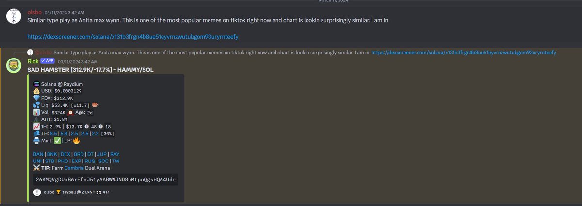 Called $HAMMY at 300k in <a href="/FrensThruBear/">FTB</a> and today it hit 30m 🫡