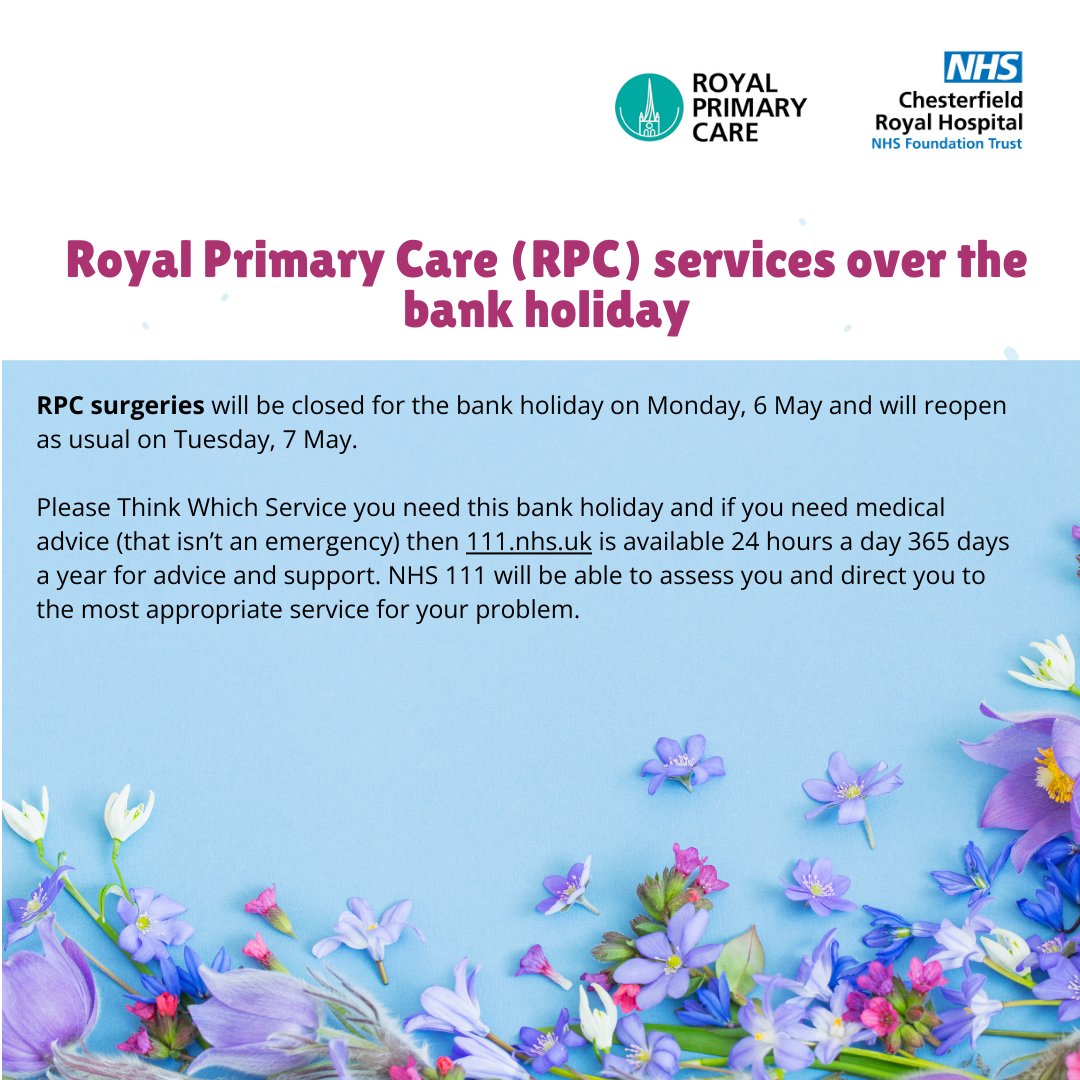 Our colleagues will be working hard to care for those who need our services this BH but please #ThinkWhichService, to make sure you get the treatment you need in the right place. Below are the opening times for our Royal Primary Care practises and retail outlets at the hospital:
