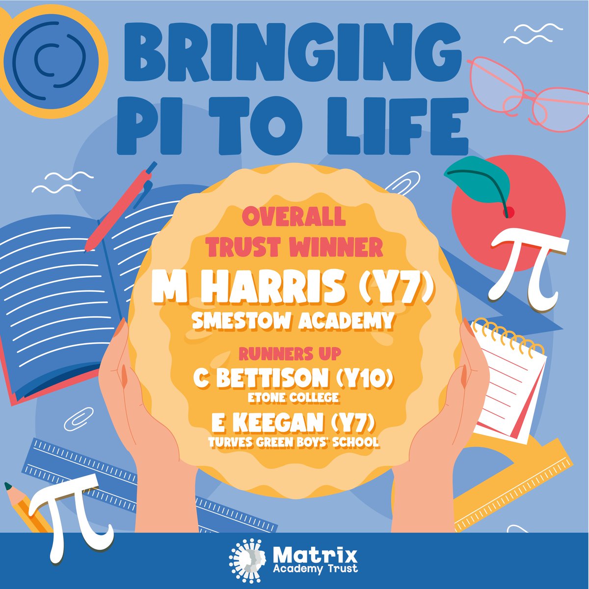 In March, pupils across @MatrixAcademyT were invited to enter a Maths competition to celebrate Pi Day.

M Harris from Smestow Academy was our overall winner and has received a £30 Amazon voucher🎉

Read more: bit.ly/4dlwDlJ
#PiDay