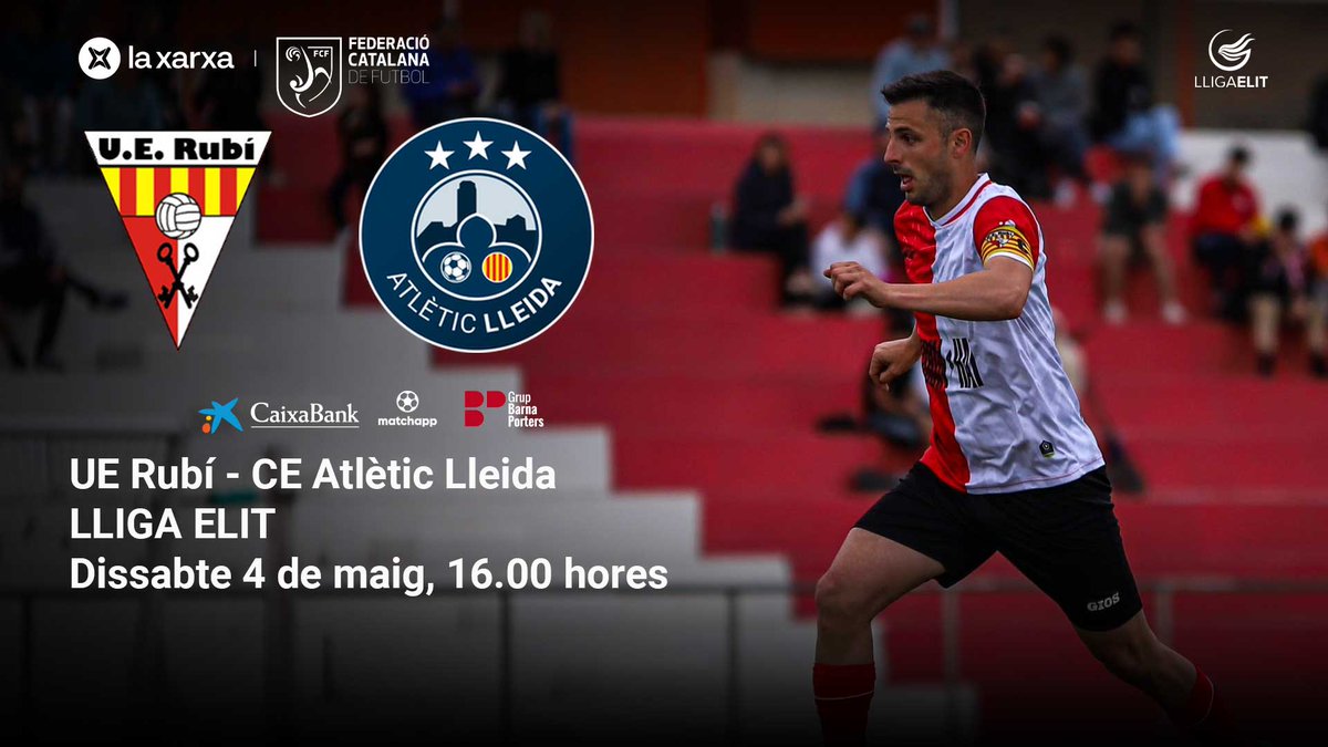 📢 𝐋𝐥𝐢𝐠𝐚 𝐄𝐥𝐢𝐭 en directe: ⚽️ @UERubi 🆚 @atletic_lleida 🏆 J28 | #LligaElit 📅 Dissabte 4 de maig ⏰ 16.00 hores 📺 @laxarxames 🔗 Més a fcf.cat/noticia/ue-rub… #futbolcat