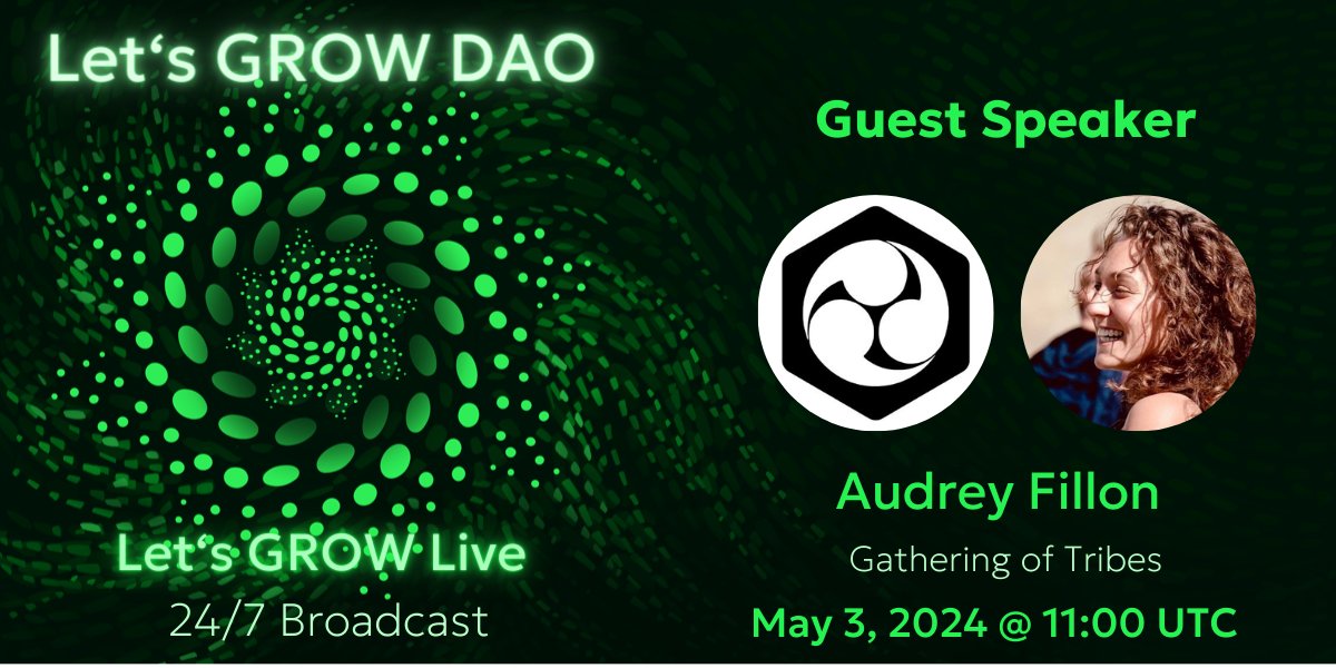 LetsGROWdao's tweet photo. Excited to welcome @audreyfillon1 to talk about @gathertribes on #LetsGROWLive 🌏

We're planning a #Regenaissance Camp at the biggest regen gathering aka - Gathering of Tribes, uniting all the regens and GROWing the movement 🌳

Starting in 30 mins. #LetsGROW https://t.co/R33CcmrjSo