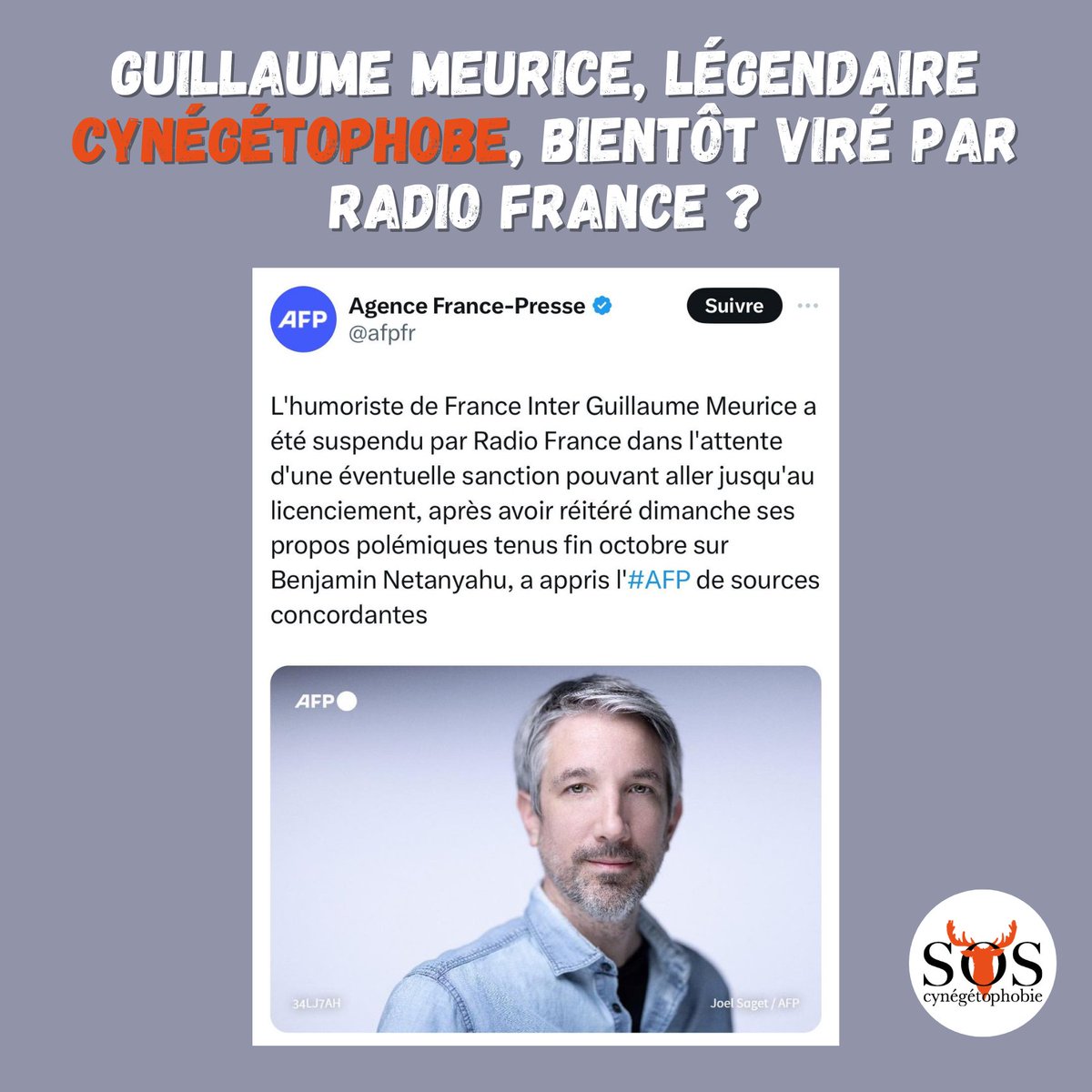 Guillaume Meurice est connu pour ses nombreux sketchs cynégétophobes et pour avoir déclaré 'La #chasse tue. Simple. Basique.' 🤯 Il semble que ses propos honteux soient monnaie courante... Comme quoi, le karma finit toujours par nous rattraper ! 😏 #cynegetophobie #antichasse