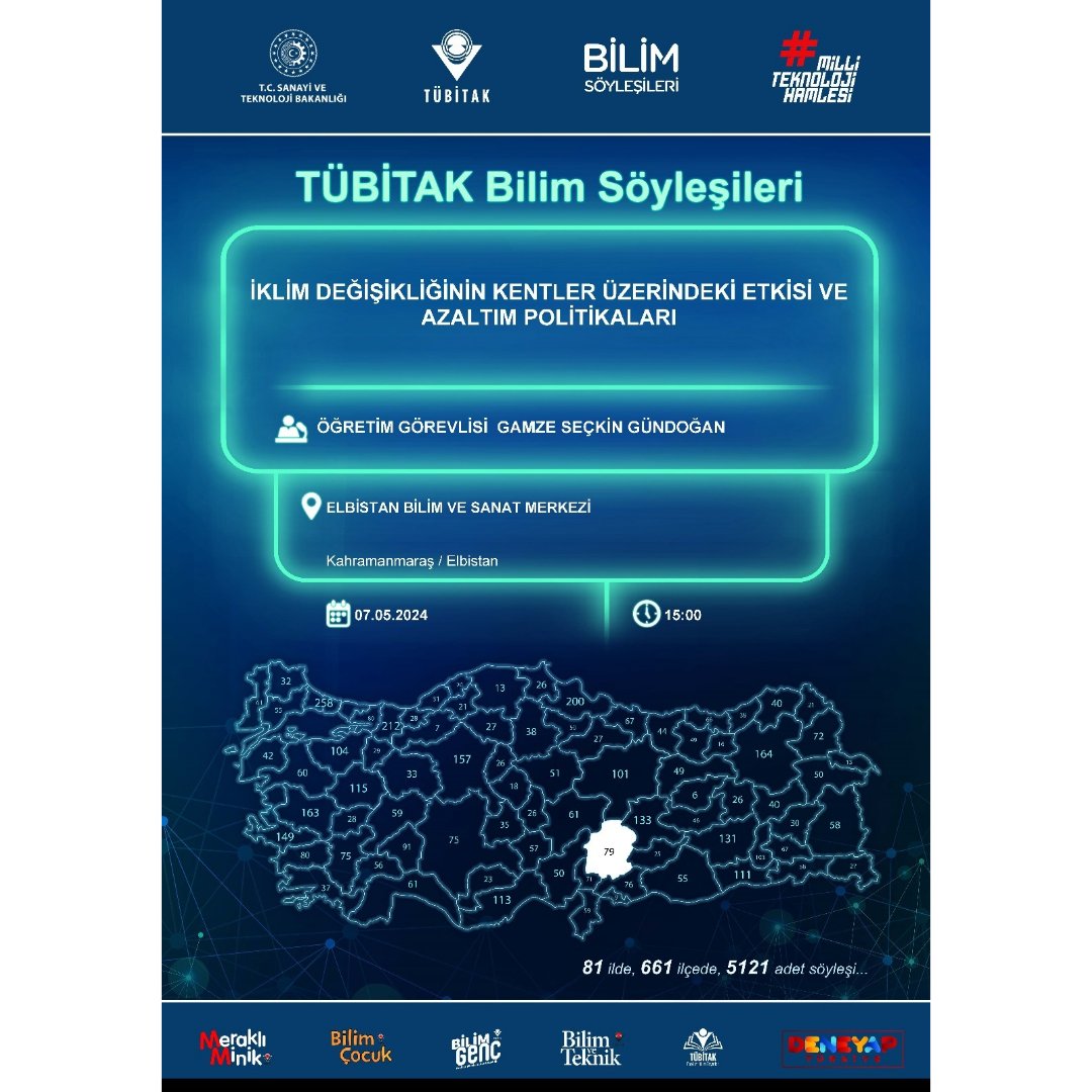 Elbistan Bilim ve Sanat Merkezi (@elbistanbilsem) on Twitter photo TÜBİTAK Bilim Söyleşileri kapsamında " IKLIM DEGISIKLIGININ KENTLER ÜZERINDEKI ETKISI VE AZALTIM POLITIKALARI" konulu KTÜ öğretim görevlisi GAMZE SEÇKIN GÜNDOGAN tarafından bilim söyleşisi düzenlenecektir. Tüm öğrencilerimiz davetlidir. <a href="/tcmeb/">Millî Eğitim Bakanlığı</a> <a href="/elbistanmem/">Elbistan İlçe Milli Eğitim Müdürlüğü 🇹🇷</a> @BilsemMeb <a href="/fatihelb46/">Mehmet TURAÇ</a> TÜBİTAK Bilim Söyleşileri kapsamında " IKLIM DEGISIKLIGININ KENTLER ÜZERINDEKI ETKISI VE AZALTIM POLITIKALARI" konulu KTÜ öğretim görevlisi GAMZE SEÇKIN GÜNDOGAN tarafından bilim söyleşisi düzenlenecektir. Tüm öğrencilerimiz davetlidir. <a href="/tcmeb/">Millî Eğitim Bakanlığı</a> <a href="/elbistanmem/">Elbistan İlçe Milli Eğitim Müdürlüğü 🇹🇷</a> @BilsemMeb <a href="/fatihelb46/">Mehmet TURAÇ</a>