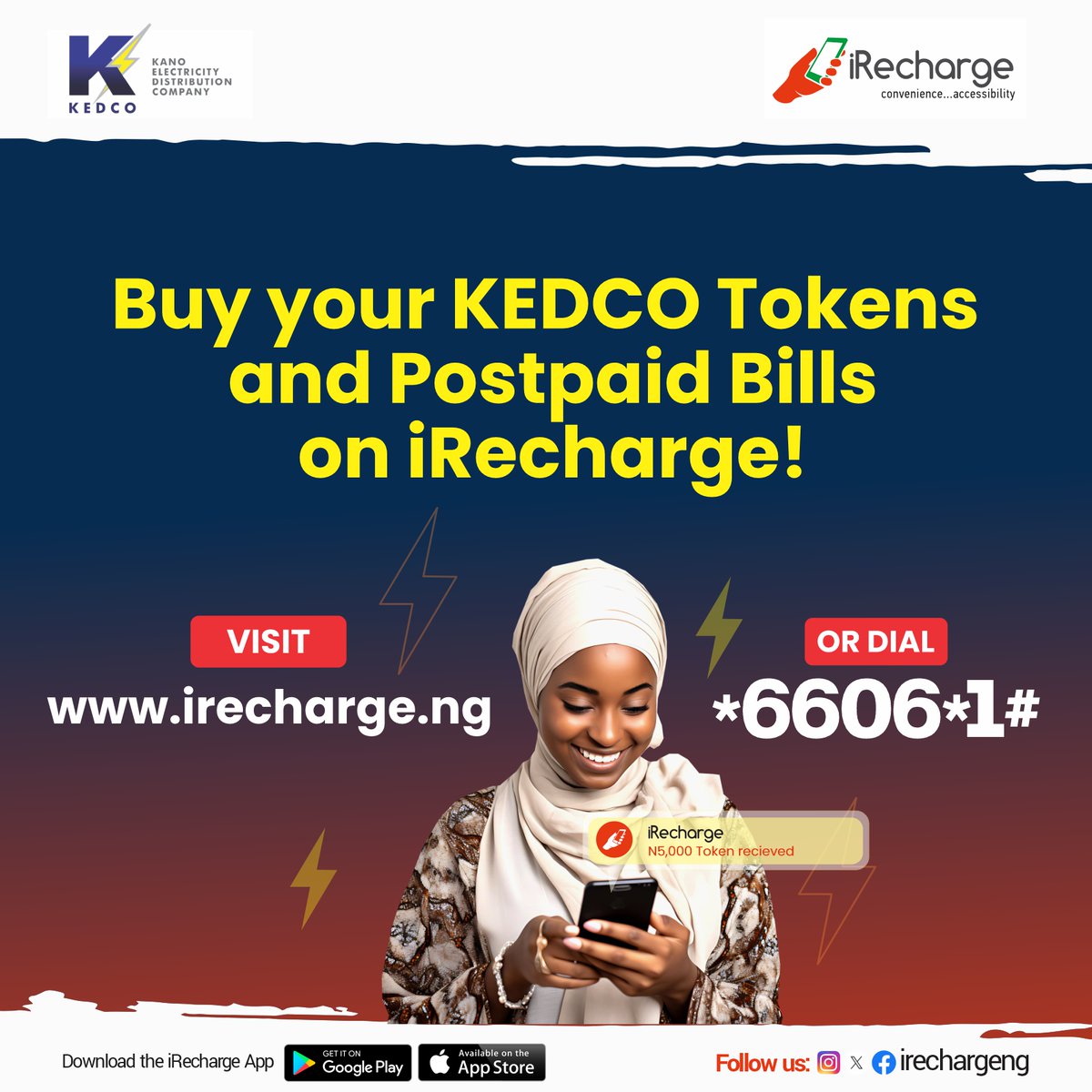 Need to pay your @kedcoplc prepaid electricity and postpaid bills? Simply visit  irecharge.ng to easily settle your KEDCO bills without any stress. And receive the value of your purchase in seconds!

#ElectricityMadeEasy #KEDCO #iRecharge #electricitybills