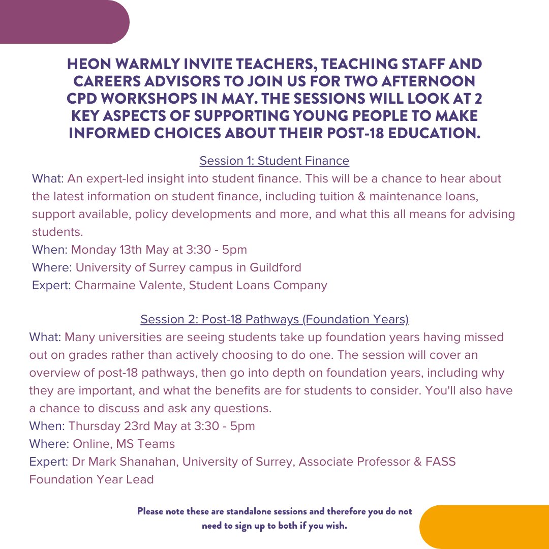 📢Calling all Teachers and Careers Advisors!📢

Join us for two afternoon CPD workshops in May. 🏫📚💵

To sign up, please scan the QR code or visit forms.office.com/Pages/Response…