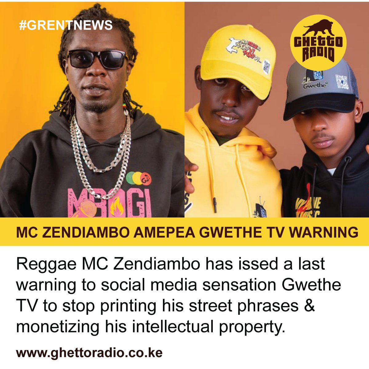Mc Zendiambo Issues Last Warning To Gwethe Tv to stop printing his street phrases & profiting from them by selling merchandise.
#GREntnews
#Goteana