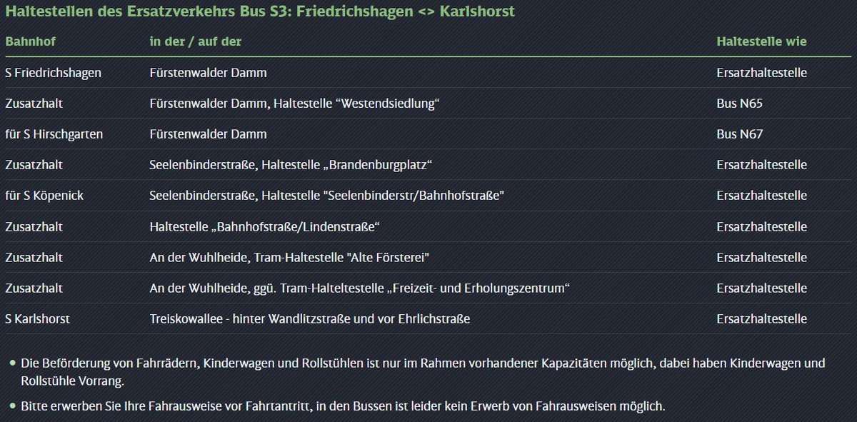 #S3: Als Vorabinfo: Bitte vom 8. Mai (ca. 16 Uhr) durchgehend bis 13. Mai 2024 Bauarbeiten beachten: Es besteht ein Ersatzverkehr mit Bussen zwischen #Karlshorst und #Friedrichshagen. Genauere Info: sbahn.berlin/fahren/bauen-s…