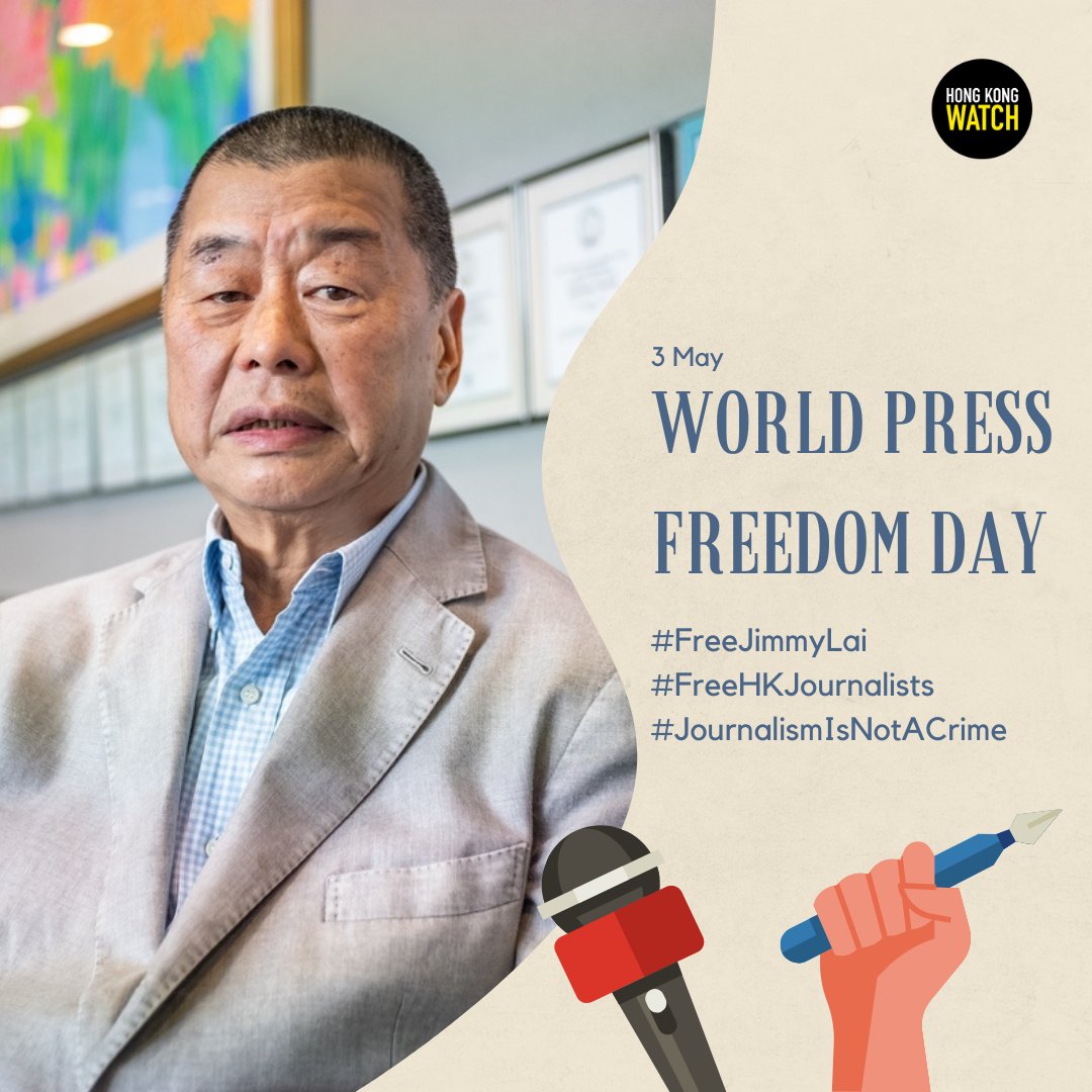 On #WorldPressFreedomDay2024 #JimmyLai is still illegally kept behind bars for speaking the truth and providing a platform for others to do the same. #FreeJimmyLai #JournalismIsNotACrime @hk_watch @DoughtyStPublic @Stand_with_HK