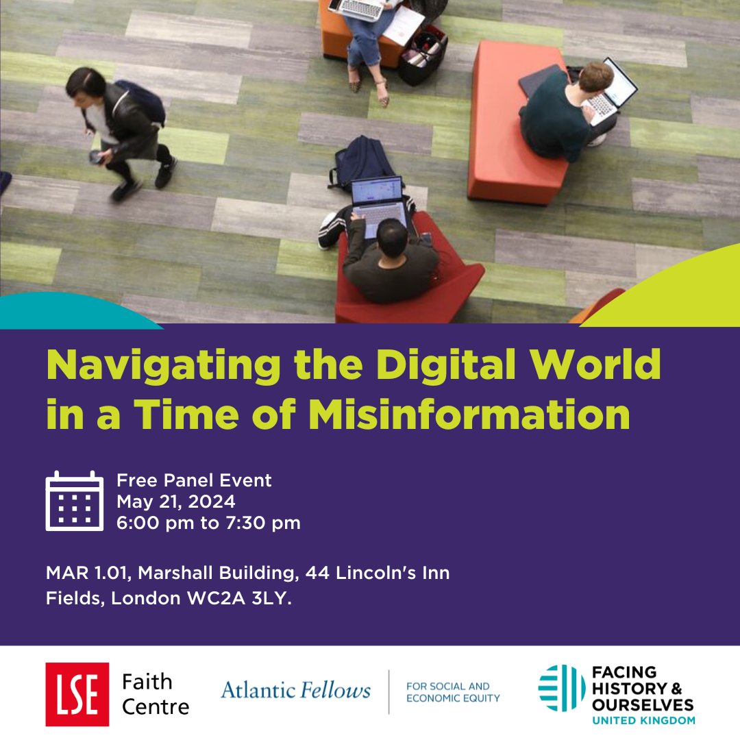 Join us on May 21st for a panel event: 'Navigating the Digital World in a Time of Misinformation' 📱 Hosted with @FacingHistoryUK and @AFSEE_LSE, we'll be discussing media literacy and its importance in strengthening democracy and community cohesion facinghistory.org/learning-event…
