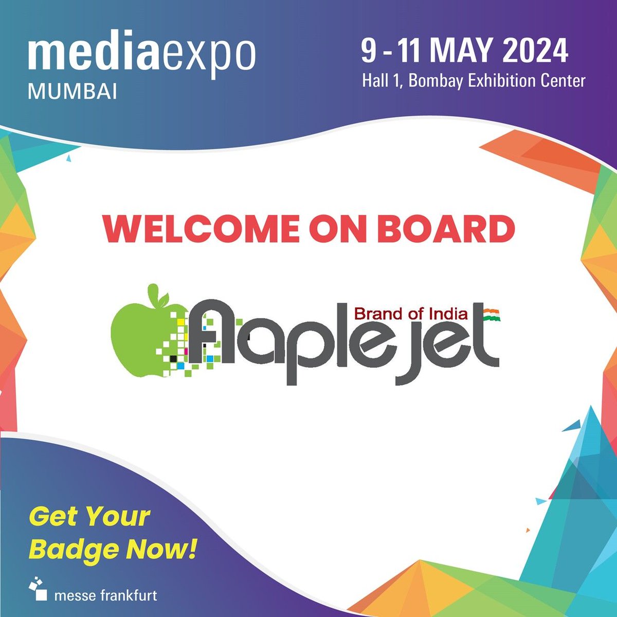 #ExhibitorAtMEM2024 | We welcome Geevee Aaplejet on board at the 52nd edition of Media Expo.
Aaplejet' is a leading large format printer manufacturer, solution provider, & integrator for Eco Solvent, Solvent, UV Roll to Roll, UV Flatbed, Inkjet, Sublimation, DTG Textile Printers.