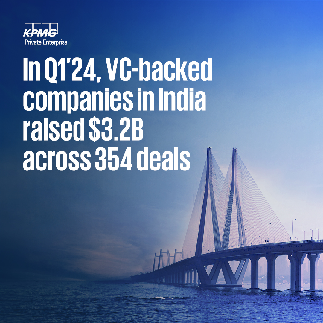 After attracting just USD1.6 billion in Q4'23 - a low not seen since Q4'16 - #VC investment in India rebounded n Q1'24 with USD3.2 billion in total #VC investment. More in @KPMG's Venture Pulse Q1 2024 report social.kpmg/tsymmb | #Q1VC #venturecapital