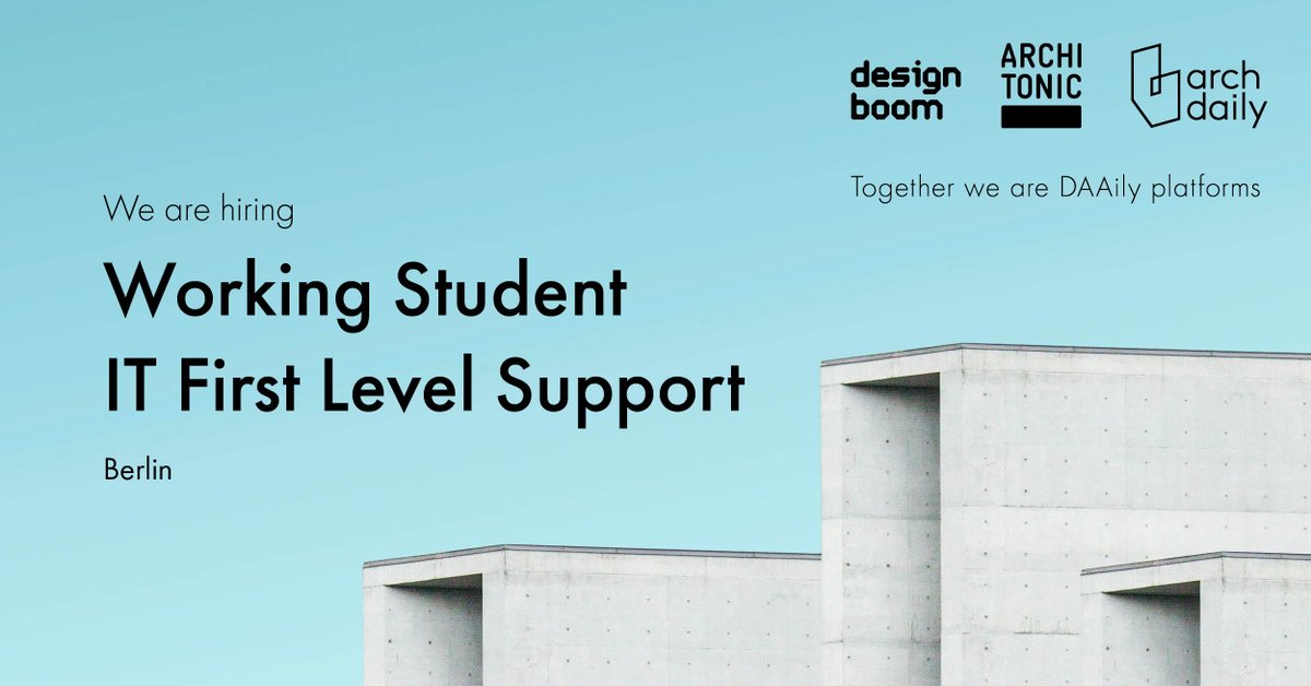 We are hiring! Join our international team as Working Student IT First Level Support. Visit tonic.archi/4iJF9 for more details and job openings. #architonic #archdaily #designboom #workwithus #nowhiring #apply #workingstudentjobgermany #germanyworkingstudent