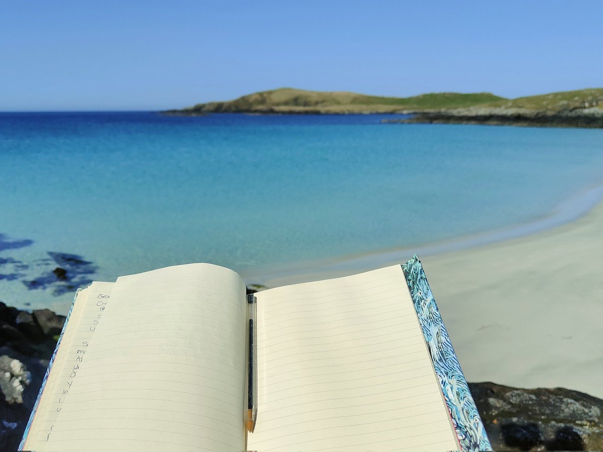 Today's view. When the weather is warm I love to write outside. I still use notebooks for a lot of my writing. I find the thinking process is quite different using pen and paper instead of computer. Do you use notebooks? Or have a favorite writing spot? #Shetland